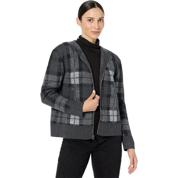 Toad & Co Wool Plaid Heartfelt Zip Hoodie Jacket Gray Black Small NWT - Picture 1 of 7